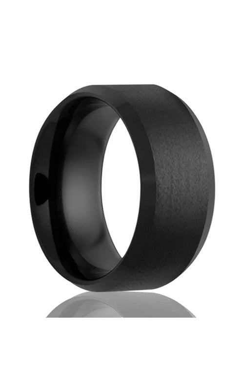 Heavy Stone Men's Black Ceramic 8MM Beveled Satin Top Polished Edge Wedding Band Size 9.5 8BC107-9.5