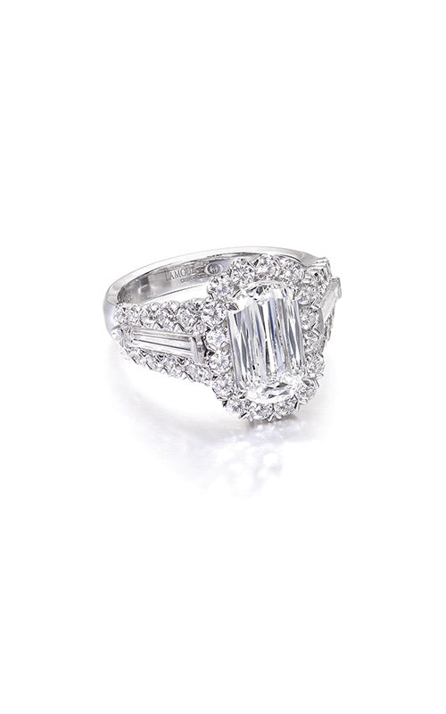 Christopher Designs 18k White Gold 3.75CT Cushion .78CTW Baguette .90CTW Round Diamond Halo Ring L102-200/C
