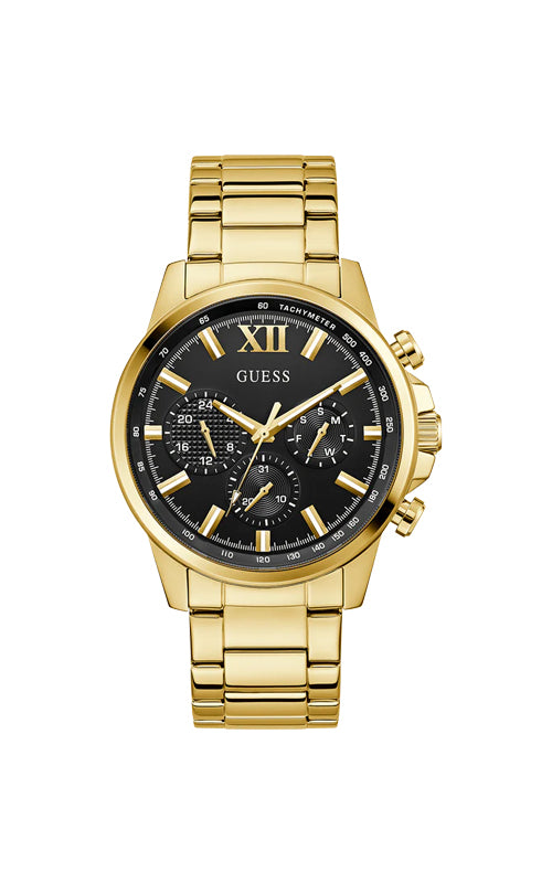 Guess Men's Walker 44mm Gold Tone Multifunction Black Dial Watch GW0900G3