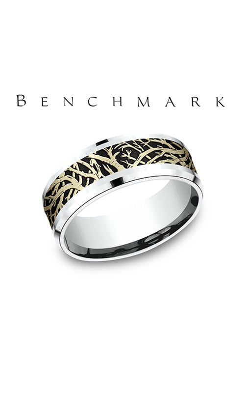 Benchmark 14K White and Yellow Gold 8MM Enchanted Forest Bevel Edge Wedding Band Size 10 CFBP81861114KWY10