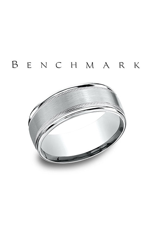 Benchmark Men's 14K White Gold 8MM Satin Center with Milgrain Wedding Band Size 10 RECF7801S14KW
