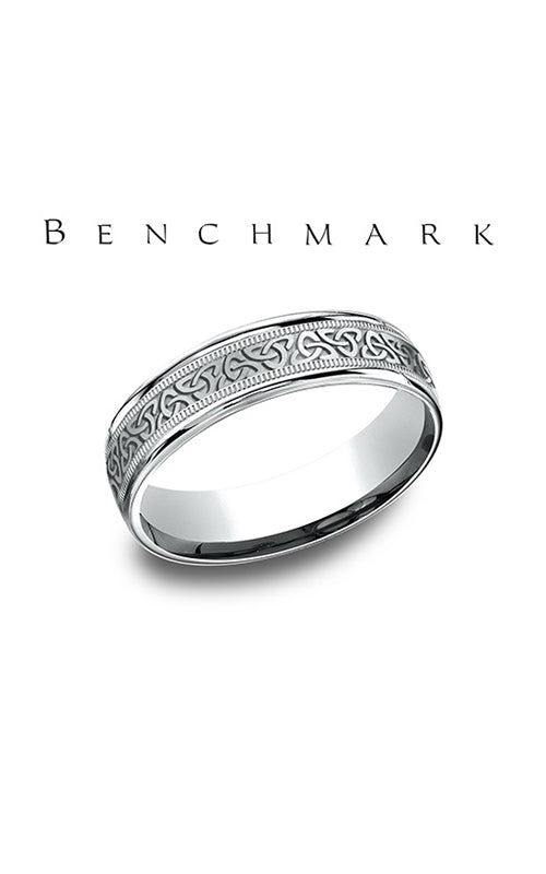 Benchmark Men's 14K White Gold 6MM Love Knot Triangle Comfort Fit Wedding Band Size 10 RECF84635814KW10