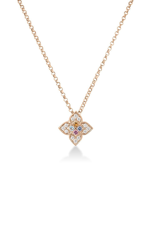 Roberto Coin 18k Rose Gold 17" 10mm Venetian Princess Carnival Pave Diamond & Mixed Stones Flower Necklace 7773752AX17X