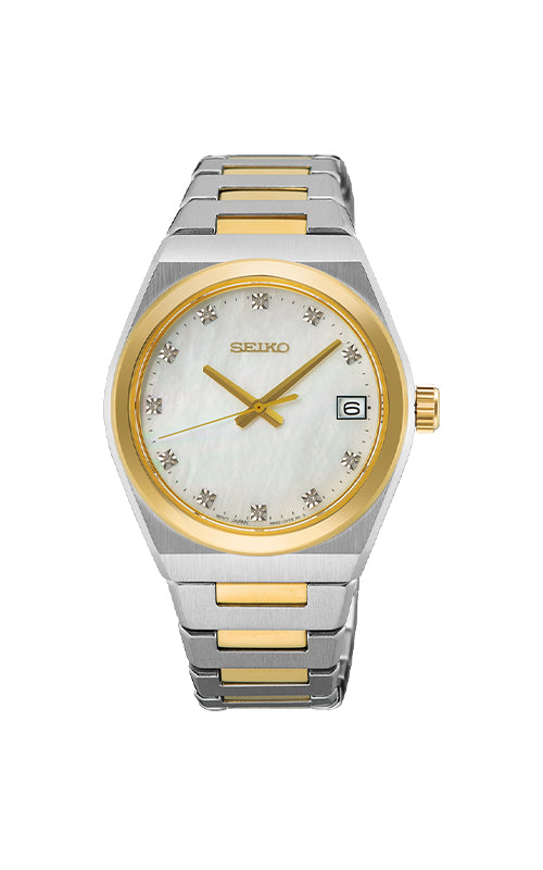 Seiko Essentials Ladies' 34mm Two Tone Mother of Pearl Watch SUR604