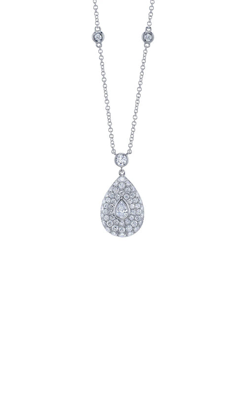 Shy Creation 14k White Gold .99ctw Diamond Pear Bezel Necklace with 18" Chain SC22009729