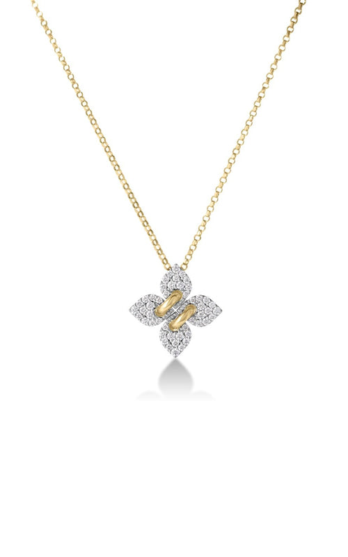 Roberto Coin 18k White and Yellow Gold 15mm Venetian Princess Filo .27ctw G-H SI Flower Necklace with 17" Chain 8883729AJ17X