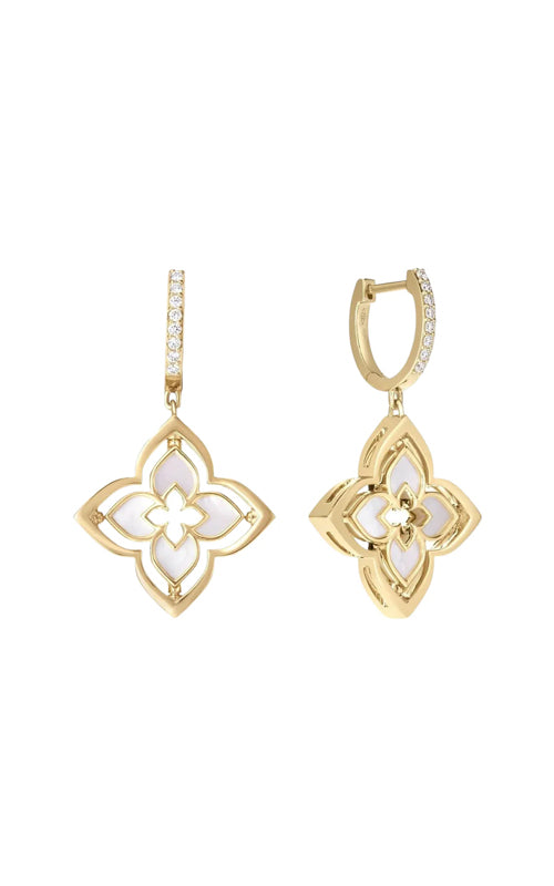 Roberto Coin 18k Yellow Gold Venetian Princess 2.75ctw Mother of Pearl and .35ctw Diamond Reversible Dangle Hoop Earrings 8883692AYERXP