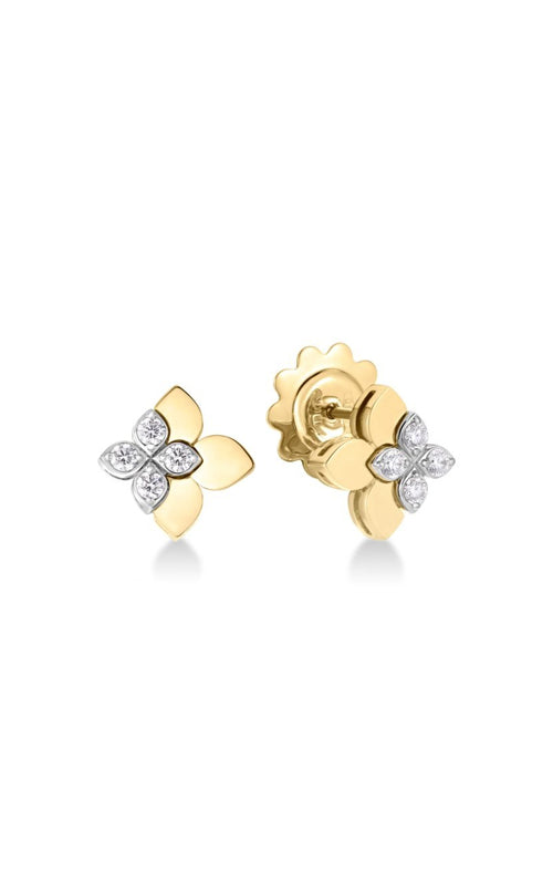 Roberto Coin 18K Yellow and White Gold 11mm Love In Verona East To West .19ctw Diamond Flower Earrings 8883696AJERX