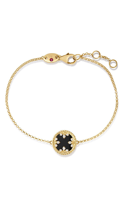 Roberto Coin 18K Yellow Gold Venetian Medallions .05ctw Diamond, 2ctw Black Jade and Mother of Pearl 7" Bracelet 8883626AYLBXB