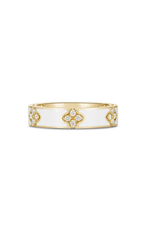 Roberto Coin 18K Yellow Gold Love In Verona Diamond And White Enamel Ring 8883704AY65X - SIZE 6.5 - 8883704AY65X
