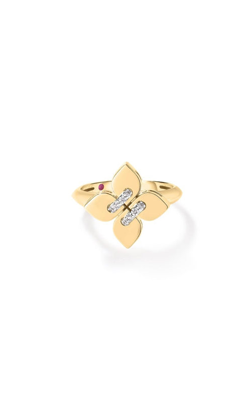 Roberto Coin 18K Yellow and White Gold Love In Verona Small Diamond Flower Ring - SIZE 6.5 - 8883726AJ65X