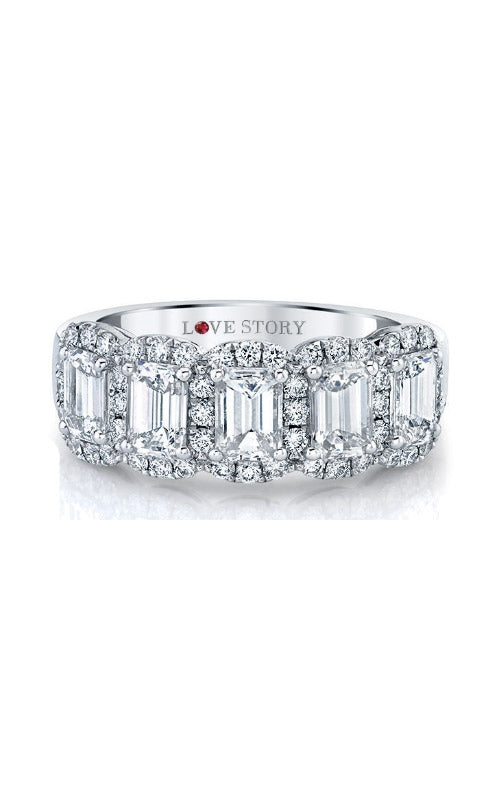 Love Story 14K White Gold 1 1/2CTW Round and Emerald Cut Diamond Wedding Band AJ-R17925LJ8