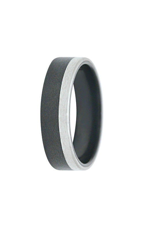 Heavy Stone Men's 7MM Zirconium Flat Satin with 2MM 14K White Gold Alloy Edge Wedding Band K7Z114:W2-EDG-AL-10