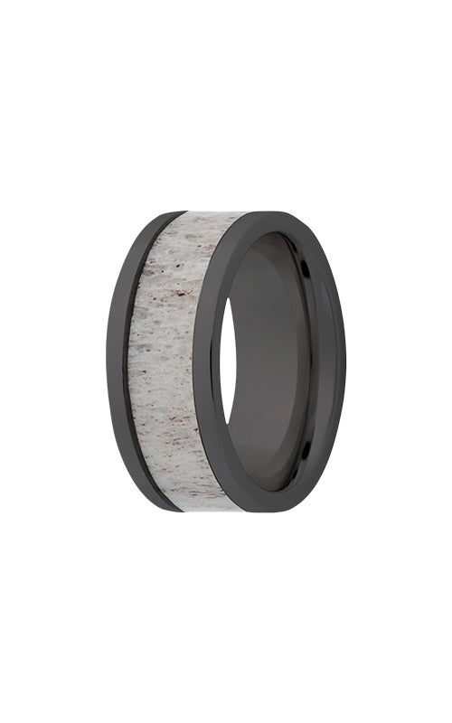 Heavy Stone 8MM Black Ceramic High Polish Finish with Antler Inlay Men's Wedding Band K8BC101ANT5-10