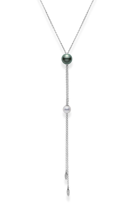 Mikimoto 18k White Gold 10mm Pearl and 8mm Pearl .07ctw 28" Diamond Necklace MPQ10132ZDXW