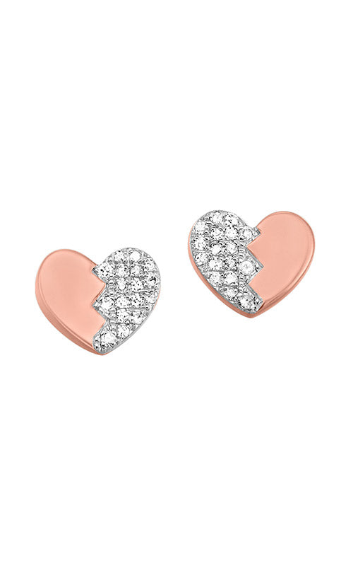 Alberts 10k Rose Gold 1/8tw 1/2 Paved Heart Studs ER10661-1PSC CO