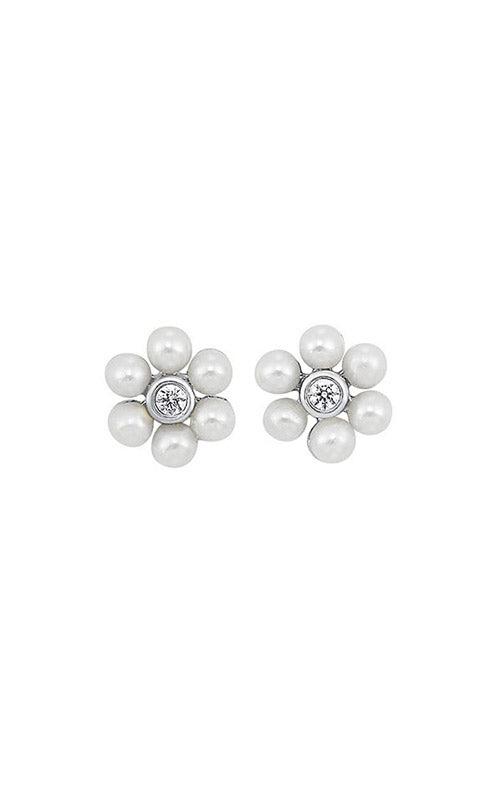Albert's 10k White Gold 1 1/5tw Pearl 1/20tw Pearl 1/20tw Diamond Flower Studs ER27772-1WDP CO