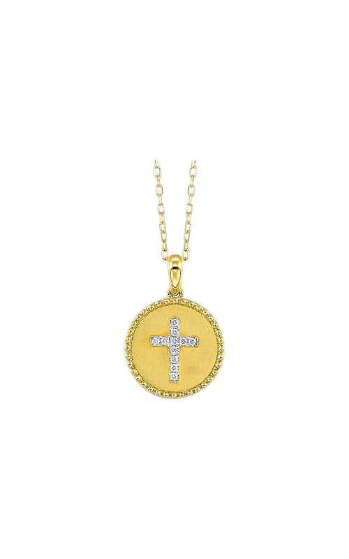 Albert's 14k Yellow Gold .06ctw Diamond Disc Cross Necklace PD11272-4YC