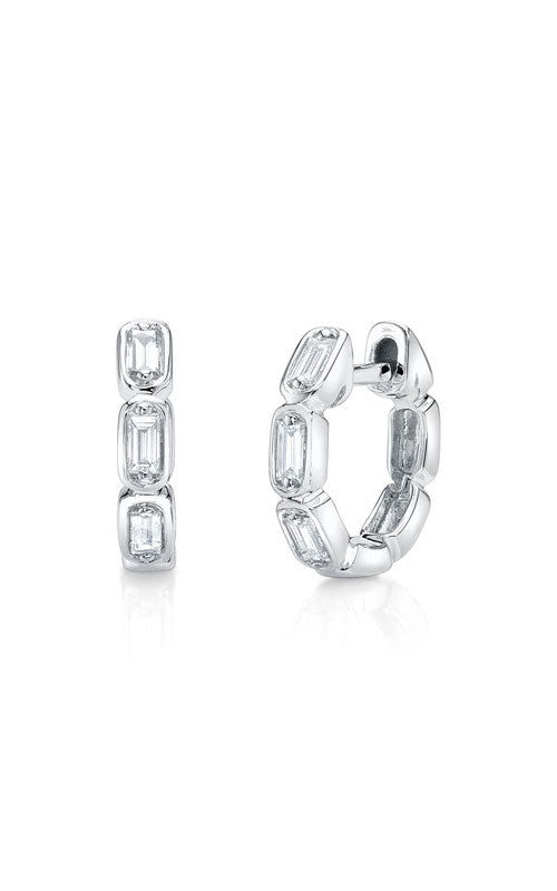 Shy Creation Huggies 14K White Gold Diamond Earring