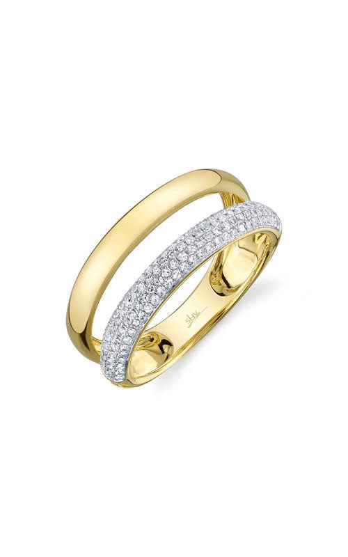 Shy Creation 14 Karat Yellow Gold Ladies .32Ctw Round Diamond Pave Double Open Ring Finger Size 7 SC55025591RD