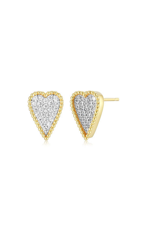 Elle Jewelry Sterling Silver & 18 Karat Yellow Gold Plated Heart Shaped Stud Earring with CZ LE0038