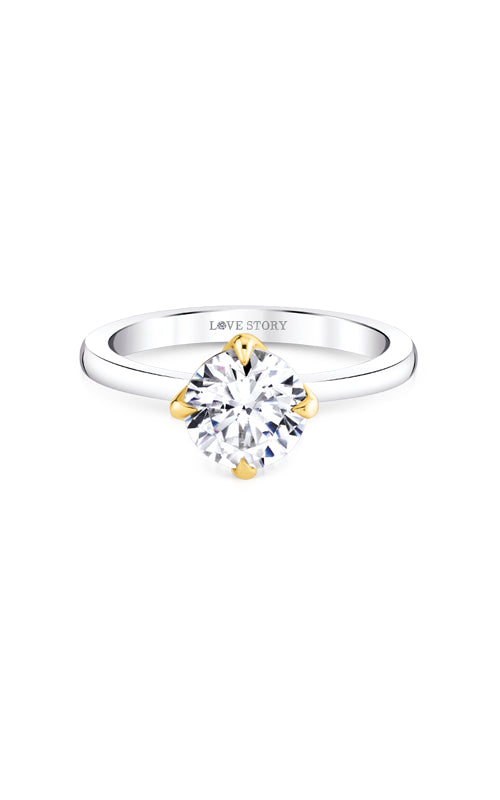 Albert's 14k White and Yellow Gold Plain Solitaire Semi Mount Engagement Ring - For a 1.50ct Round Center Stone CA008464EW/Y