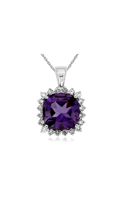Albert's 14k White Gold 3.65ct Cushion Amethyst and .45ct Diamond Necklace with 18" Chain WP3872A