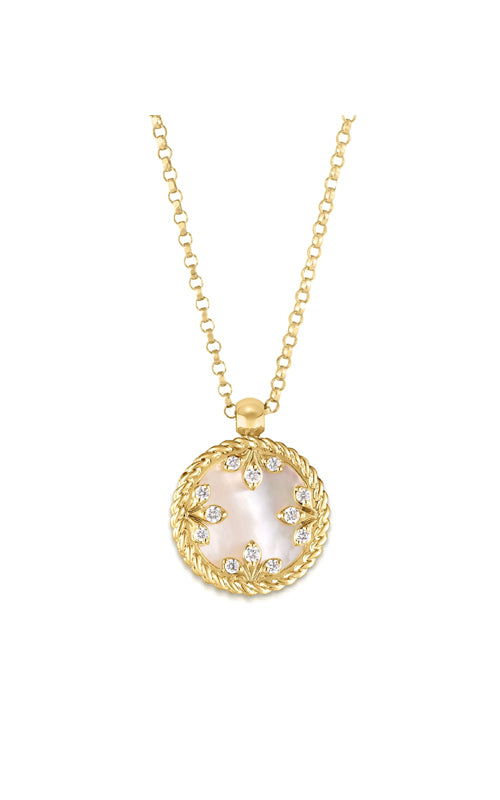 Roberto Coin 18k Yellow Gold 12mm 2ct Mother of Pearl and .05ct Diamond Venetian Medallions Necklace with 17" Chain 8883531AY17XM