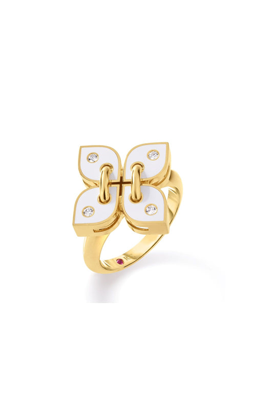 Roberto Coin 18k Yellow Gold .04ctw Love in Verona White Enamel Diamond Ring 8883748AY65XW