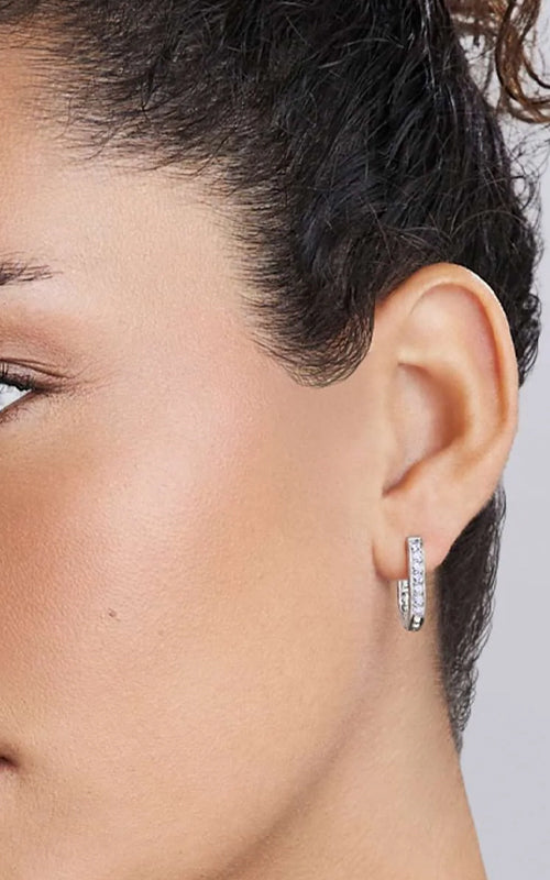 Lagos Hoop 925 Sterling Silver Diamond Earring