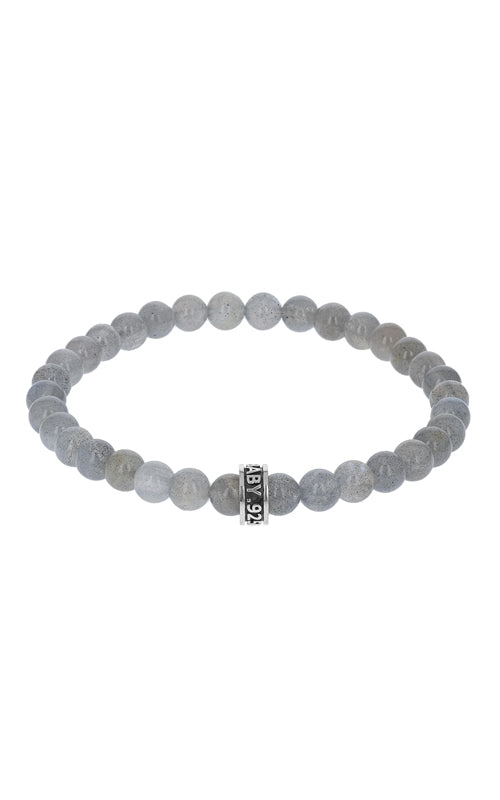King Baby 6mm Labradorite Plain Beaded 8.75" Medium Bracelet with Logo Ring K40-5804LAB-8.75