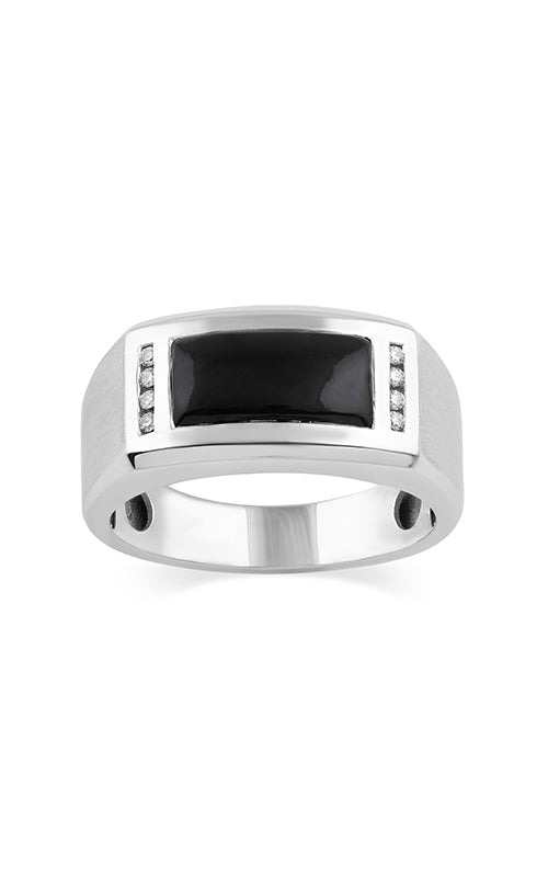 Albert's 14K White Gold 2.38ct Black Onyx and .06ctw Round Diamond Men's Ring RGMN0064