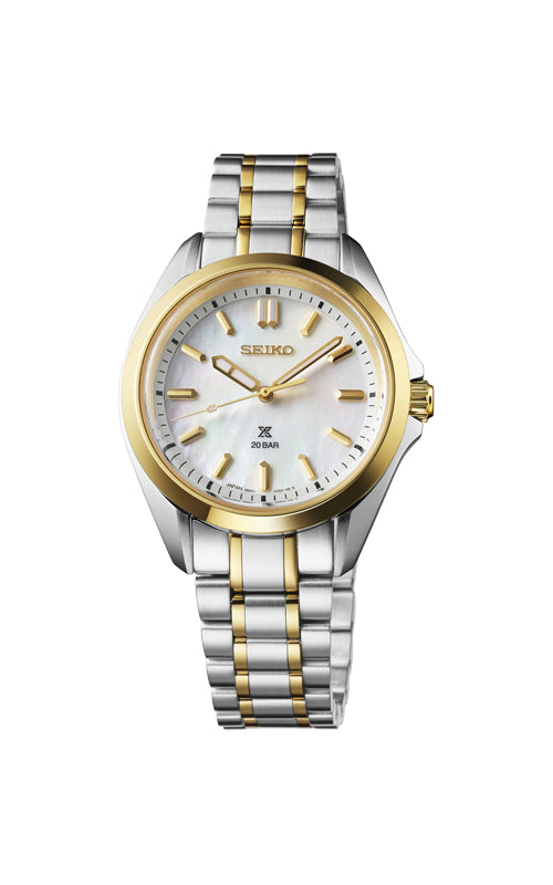 Seiko Ladies' Prospex Two Tone Mother of Pearl Watch SUR608