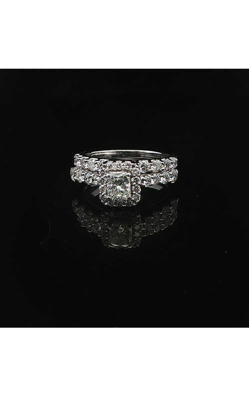 Albert's Estate 14K White Gold .49CT Radiant I SI1 Diamond 1.09CTW Round Diamond Melee Halo Engagement Ring EDRIN03965