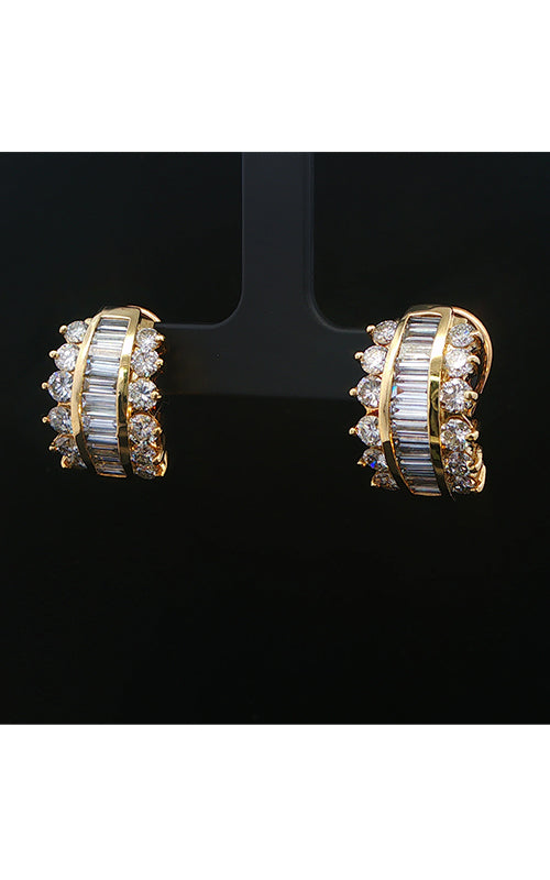 Albert's Estate 18K Yellow Gold 6.36CTW G VS1/SI1 Baguette and Round Diamond Hoops EEAR01420