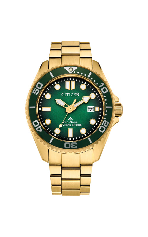 Citizen Men's and Ladies' Promaster Dive Gold Tone Green Dial Watch BN0262-59W