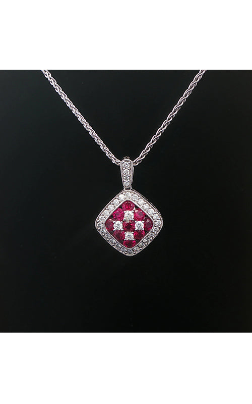 Albert's Estate Gregg Ruth 18K White Gold .99CTW Round Ruby .40CTW Round Diamond Melee Pendant with 18" Wheat Chain EOTHR01142