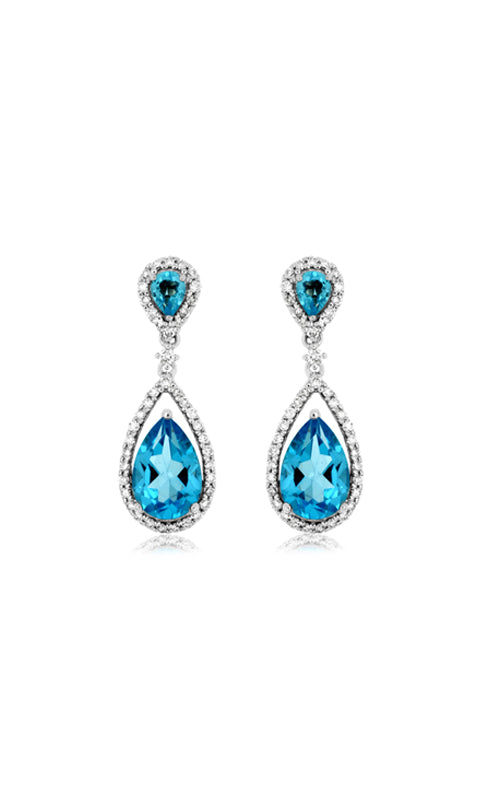 Albert's Drop 14K White Gold Blue Topaz, Diamond Earring