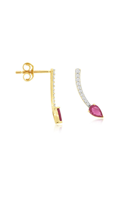 Albert's 14k Yellow Gold .44ctw Pear Shaped Ruby and .11ctw Round Diamond Drop Earrings