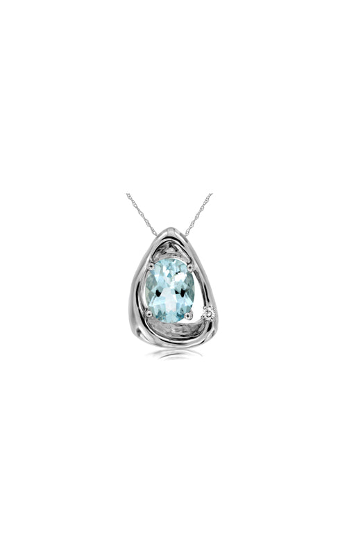 Albert's 14k White Gold 1.45ct Aquamarine Oval and .02ct Diamond Necklace WC7934Q