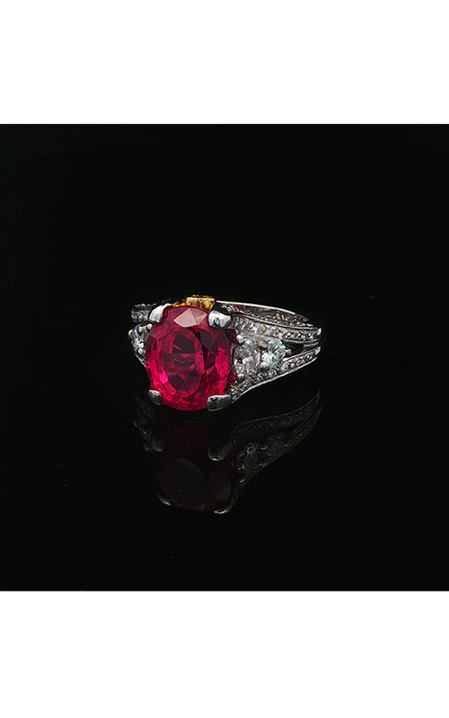Albert's Estate Platinum and 18K Yellow Gold 5.00CT Oval Red Spinel .98CTW Round Diamond .10CTW Round Fancy Yellow Diamond Fashion Ring ELRNG01035