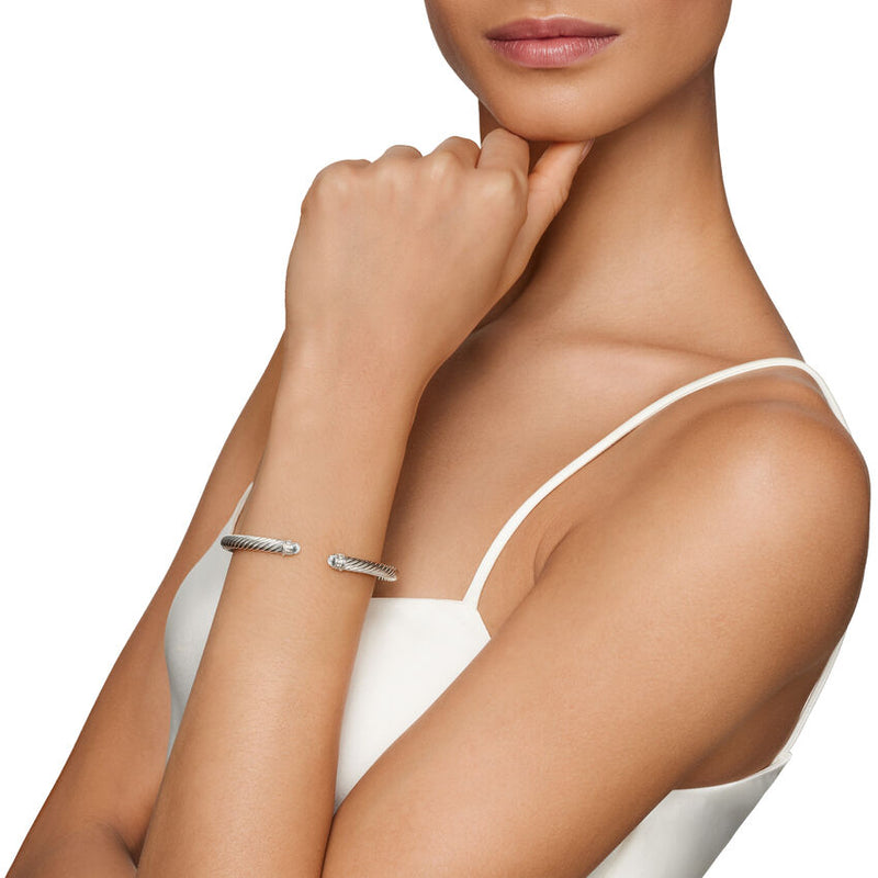 Classic Cable Bracelet in Sterling Silver with Diamonds, 5mm
