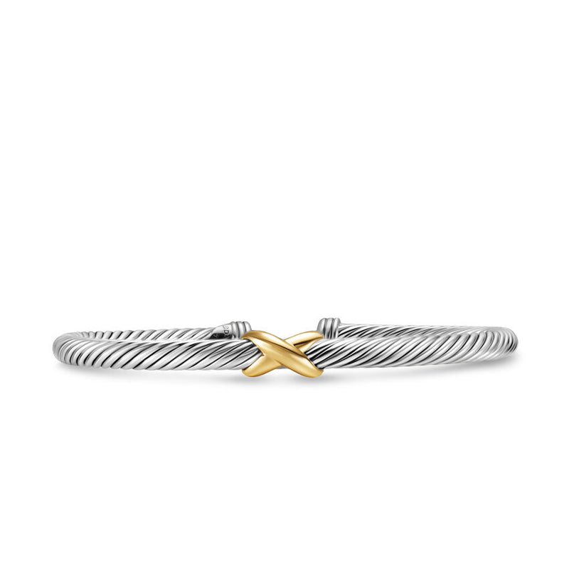 X Classic Cable Station Bracelet in Sterling Silver with 18K Yellow Gold, 4mm
