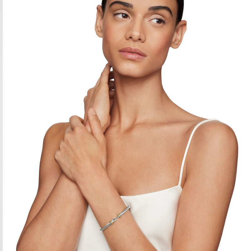 Buckle Classic Cable Bracelet in Sterling Silver with 18K Yellow Gold, 4mm
