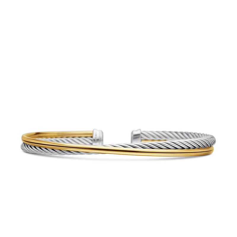 Crossover Bracelet in Sterling Silver with 18K Yellow Gold, 3mm