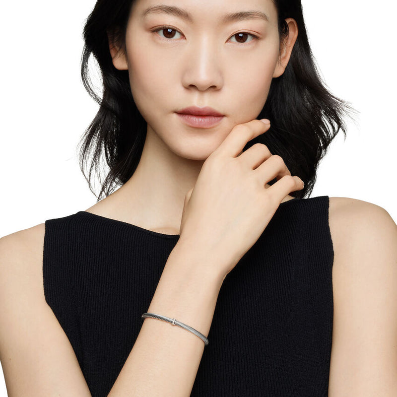 Classic Cable Station Bracelet in Sterling Silver with Diamonds, 4mm