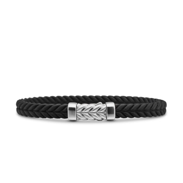 Chevron Bracelet in Black Rubber with Sterling Silver, 6mm