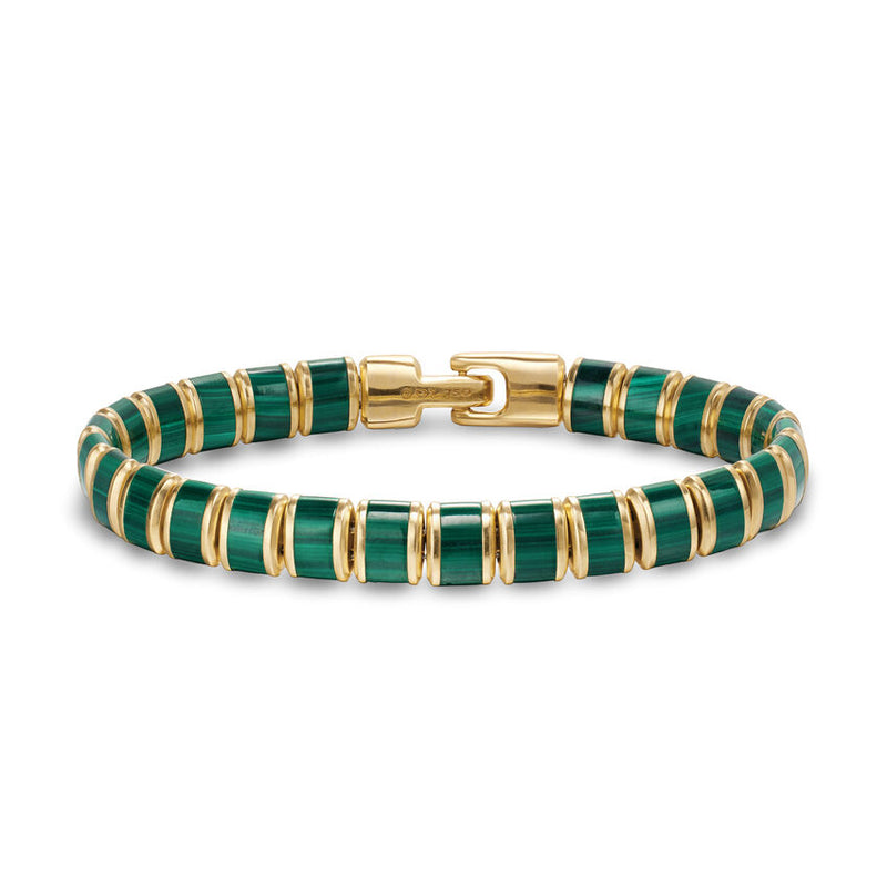 Spiritual Beads Flat Bead Bracelet in 18K Yellow Gold with Malachite, 8mm