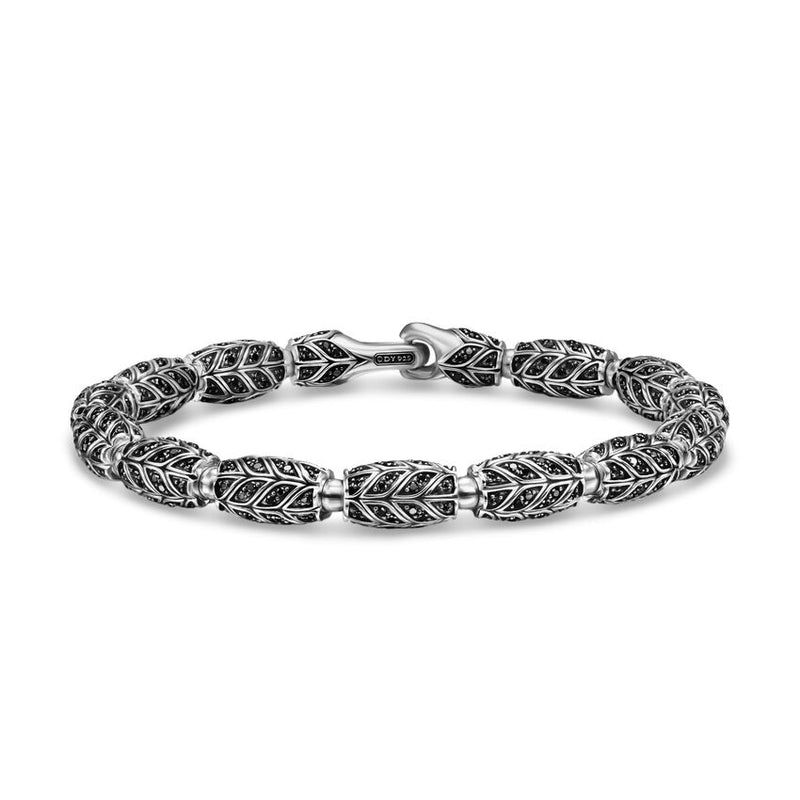Chevron Bead Bracelet in Sterling Silver with Black Diamonds, 7.5mm