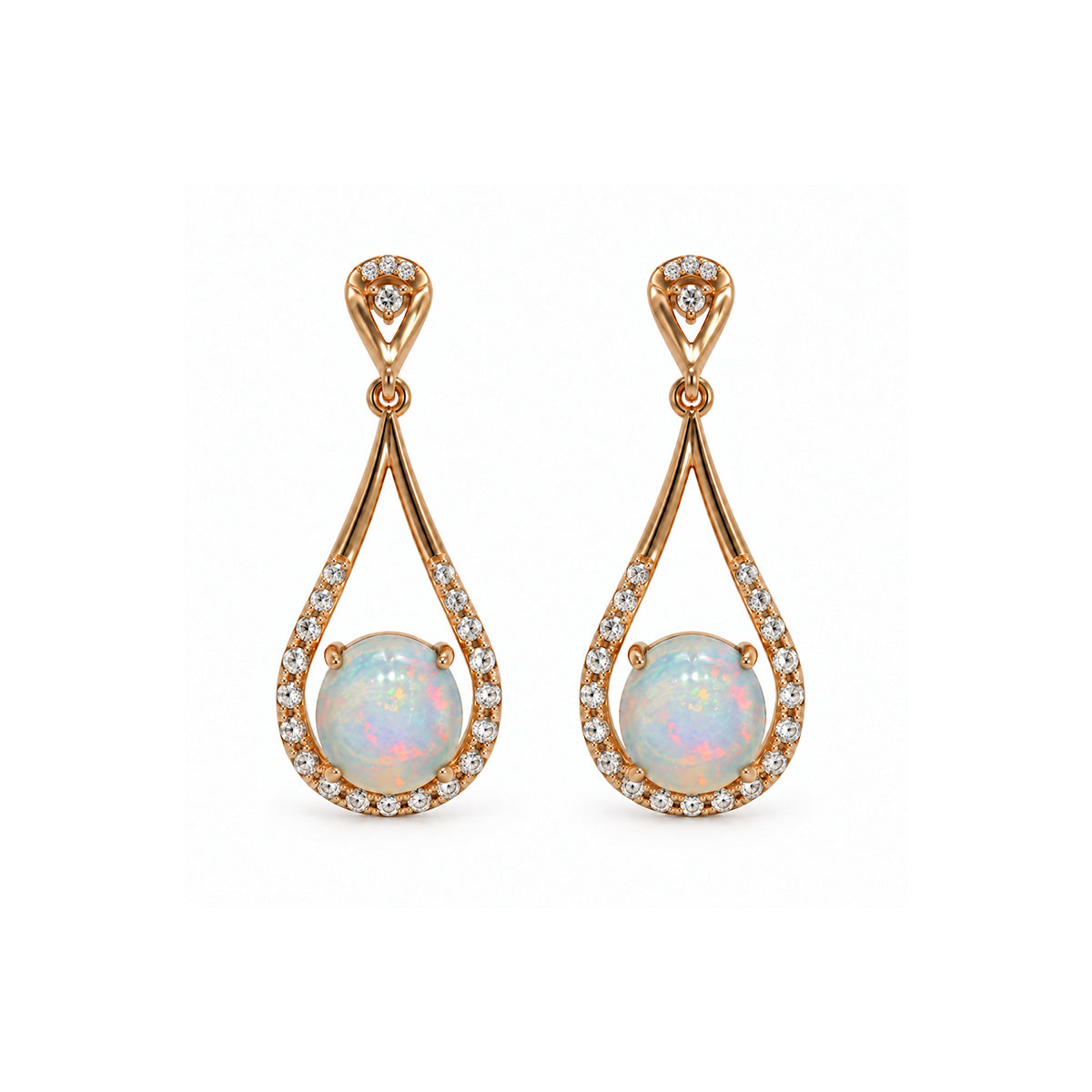 Albert's 14k Rose Gold 1ctw Round Opal and .22ctw Round Diamond Dangle Earrings PC6369F